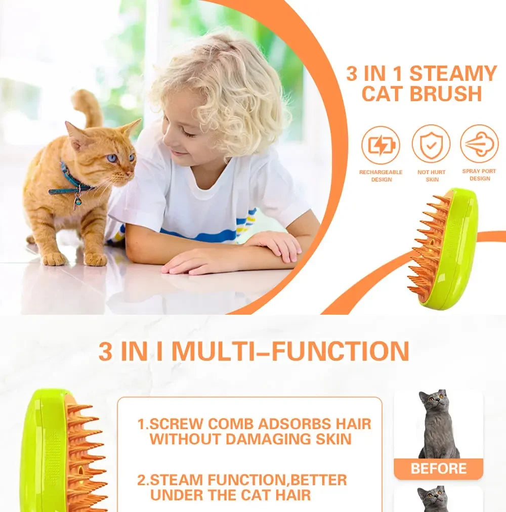 Premium Steam Pet Brush for Dogs & Cats