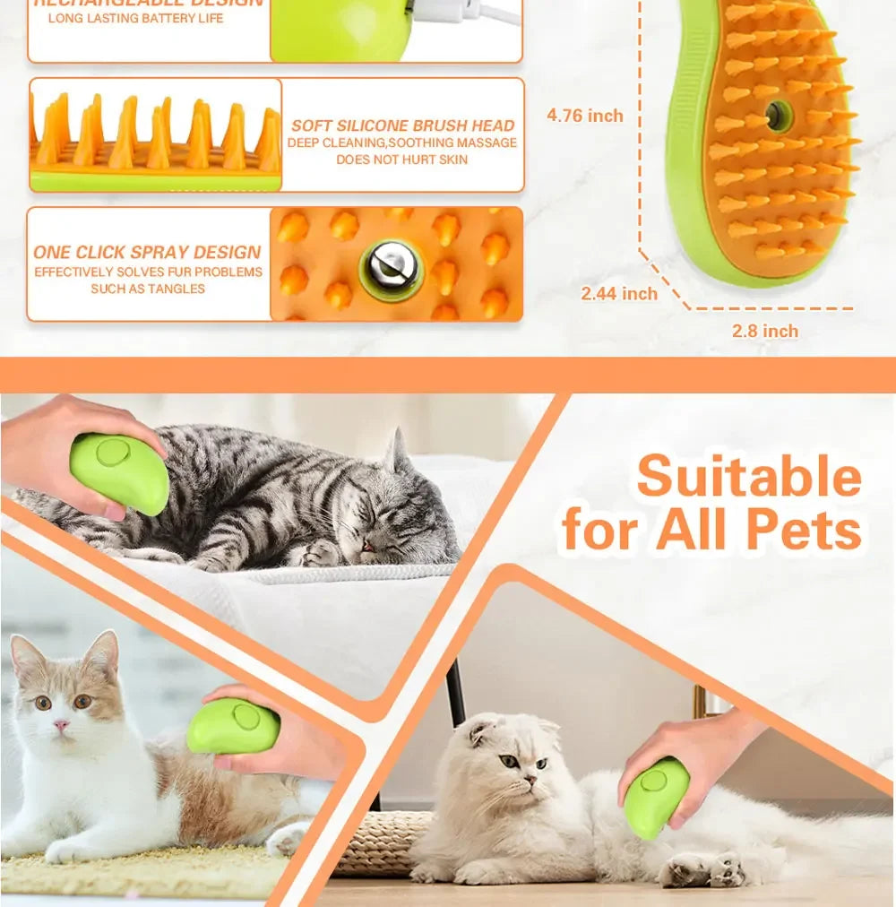 Premium Steam Pet Brush for Dogs & Cats