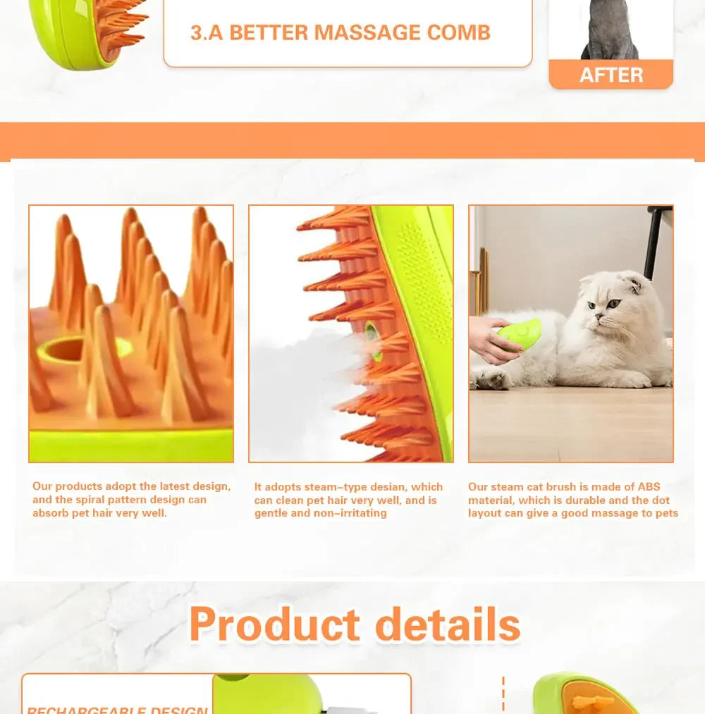 Premium Steam Pet Brush for Dogs & Cats